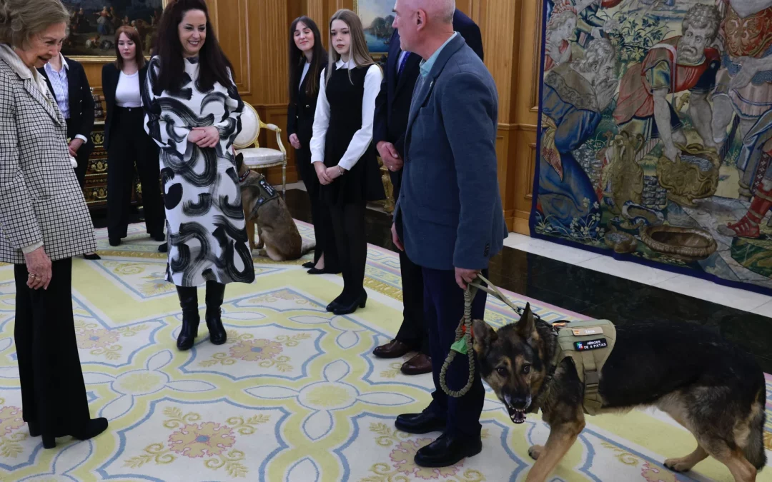 La Reina emérita Sofia de España. Recibió en el Palacio de la Zarzuela en audiencia a unarepresentación de la asociación Héroes de 4 Patas.